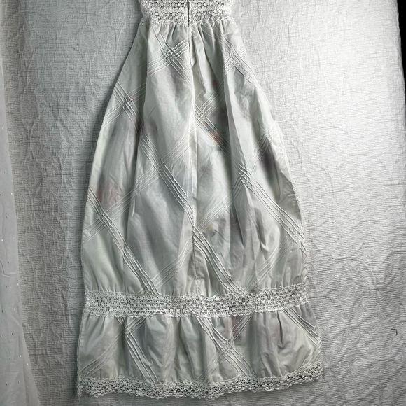 Vintage 70s Mexican Pintuck Halter Handmade Embroidered Floral Fiesta Maxi Dress - Picture 10 of 16